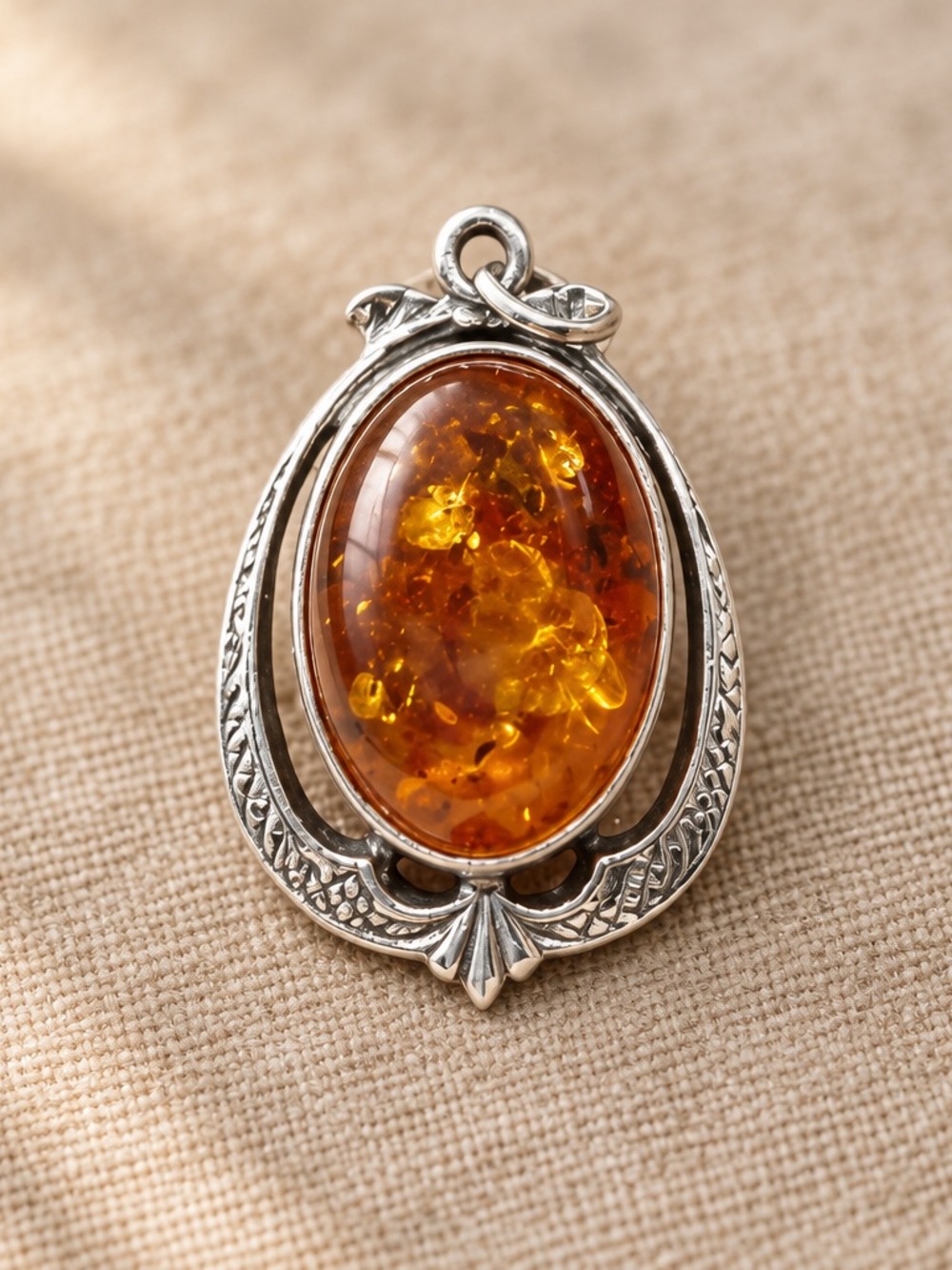 Vintage Sterling Silver Baltic Amber Pendant